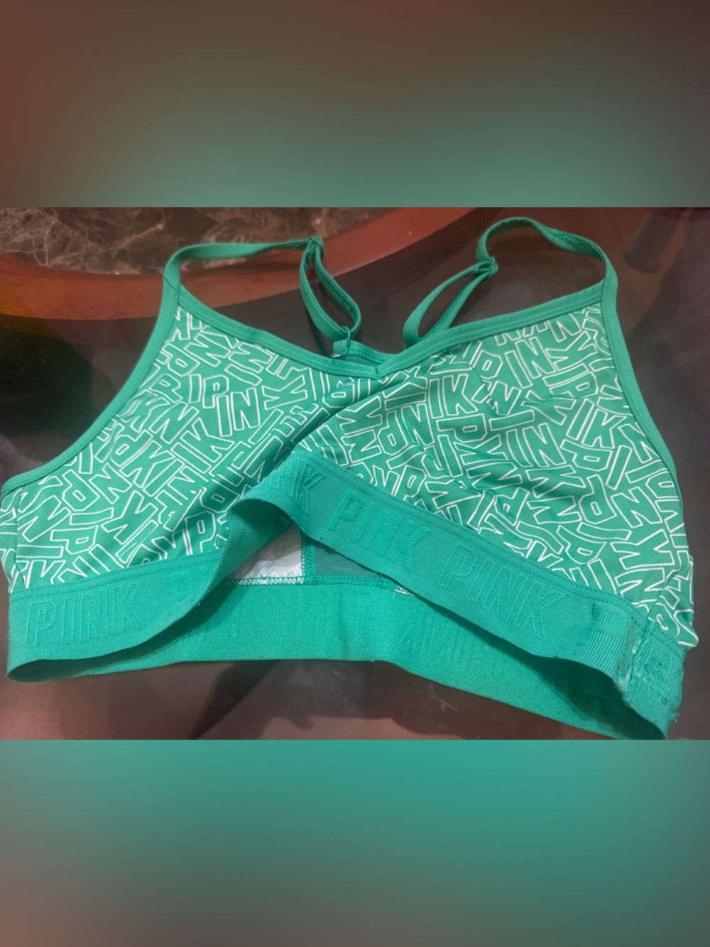PINK Victoria's Secret Teal Graphic Racerback Sports Bra